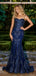 Elegant Mermaid Dark Blue Prom Dress Glitter Applique Spaghetti Strap Formals,WGP2109