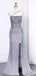 Shiny Blue One-Shoulder Mermaid Side Slit Long Prom Dress Ideas, Evening Party Dresses,WGP1624