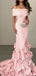 Unique Pink Floral Off-Shoulder Mermaid Sleeveless Long Prom Dress Ideas, Evening Party Dresses,WGP1685