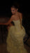 Sexy Yellow Spaghetti Strap Mermaid Side Slit Long Prom Dress Ideas, Evening Party Dresses,WGP1608