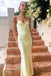 Sexy Light Yellow Spaghetti Straps V Neck Satin Sheath Long Prom Dresses ,WGP1060
