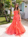 Stunning Coral Strapless Ruffle Prom Gown with Bow Detail and Flowing Chiffon Floor Length,WGP2103