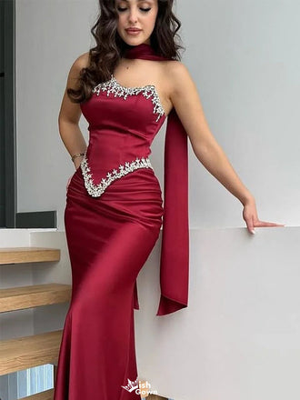 Elegant Burgundy Sweetheart Mermaid Long Prom Dress Ideas, Evening Party Dresses,WGP1962