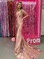 Classy Dusty Rose Satin Prom Gown Floral Strap Corset Bodice Long Train Formal Dress,WGP2049
