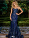 Elegant Mermaid Dark Blue Prom Dress Glitter Applique Spaghetti Strap Formals,WGP2109