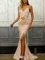 Charming Pink V-Neck Mermaid Side Slit Long Prom Dress Ideas, Evening Party Dresses, WGP2032