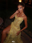 Sexy Yellow Spaghetti Strap Mermaid Side Slit Long Prom Dress Ideas, Evening Party Dresses,WGP1608