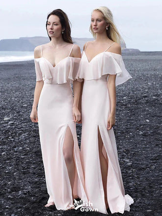 Elegant Pink Off-Shoulder Mermaid Side Slit Long Prom Dress Ideas, Evening Party Dresses,WGP1841