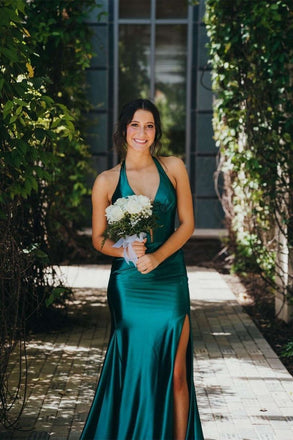 Elegant Green V-Neck Mermaid Side Slit Long Prom Dress Ideas, Evening Party Dresses, WGP1997