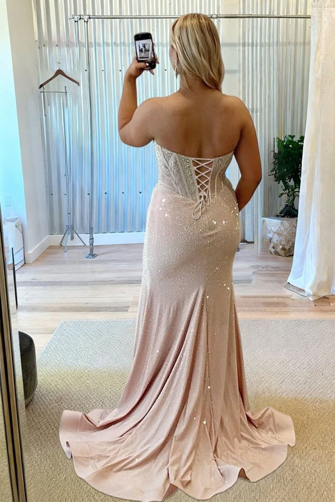 Classy Sparkly Sequin Prom Dress Square Neck Sheer Corset High Slit Sparkle Formal Gown,WGP2059