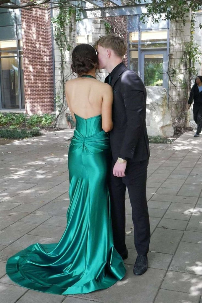 Elegant Green V-Neck Mermaid Side Slit Long Prom Dress Ideas, Evening Party Dresses, WGP1997