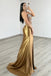 Elegant Gold Spaghetti Strap Mermaid Long Prom Dress Ideas, Evening Party Dresses,WGP1985