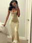 Elegant Yellow Spaghetti Strap Mermaid Long Prom Dress Ideas, Evening Party Dresses, WGP2011