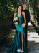 Elegant Green V-Neck Mermaid Side Slit Long Prom Dress Ideas, Evening Party Dresses, WGP1997