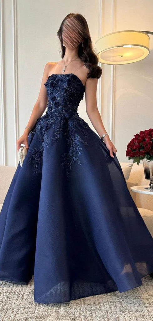 Elegant Navy Blue Sweetheart A-Line Long Prom Dress Ideas, Evening Party Dresses, WGP1988