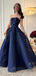 Elegant Navy Blue Sweetheart A-Line Long Prom Dress Ideas, Evening Party Dresses, WGP1988