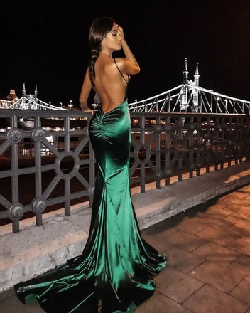 Sexy Green Spaghetti Strap Mermaid Long Prom Dress Ideas, Evening Party Dresses, WGP1998