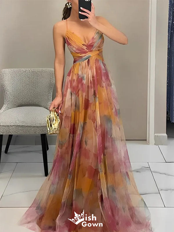 Unique Applique Spaghetti Strap A-Line Long Prom Dress Ideas, Evening Party Dresses,WGP1797