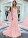 Unique Lace Mermaid Prom Dress Strapless Sweetheart Neck Backless Tulle Formal Gown,WGP2060