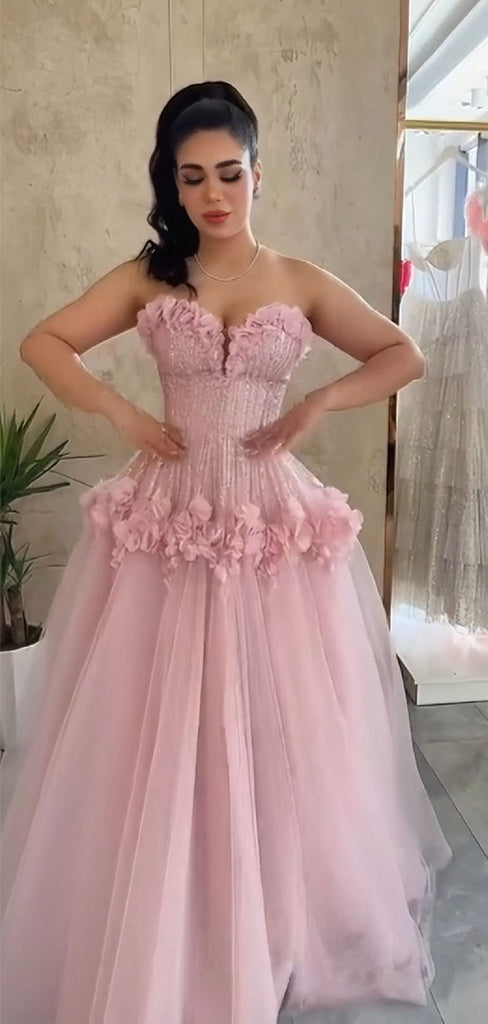 Elegant Pink Sweetheart A-Line Long Prom Dress Ideas, Evening Party Dresses,WGP1947