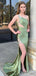 Elegant Green One-Shoulder Mermaid Long Prom Dress Ideas, Evening Party Dresses,WGP1987