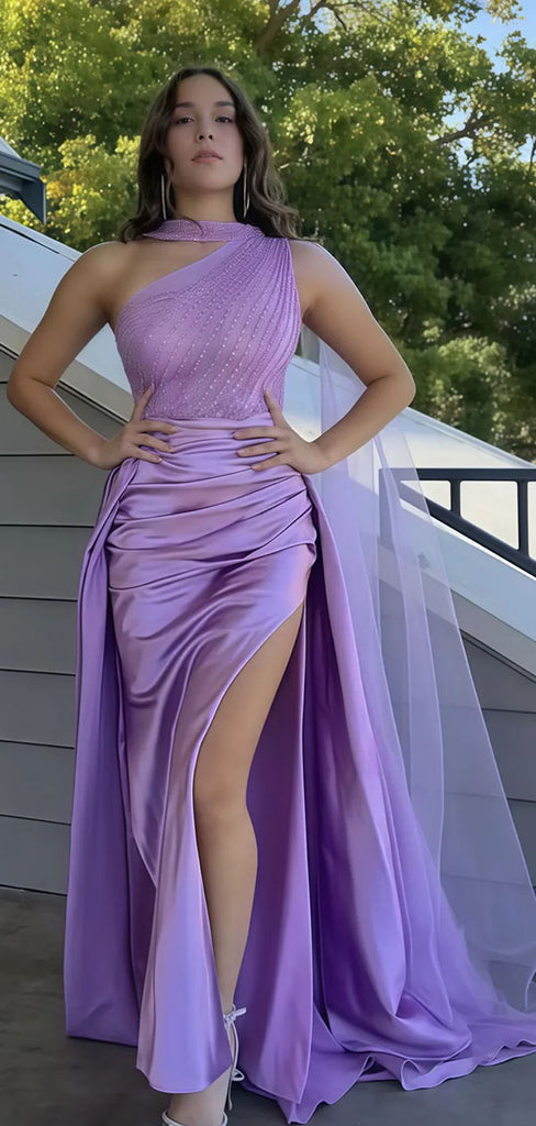 Unique Lavender One-Shoulder Mermaid Long Prom Dress Ideas, Evening Party Dresses, WGP2027