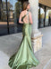 Elegant Green One-Shoulder Mermaid Long Prom Dress Ideas, Evening Party Dresses,WGP1987