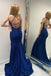 Elegant Sparkly Navy Blue Sequin Prom Dress V-Neck Slim Fit Mermaid Gown,WGP2185