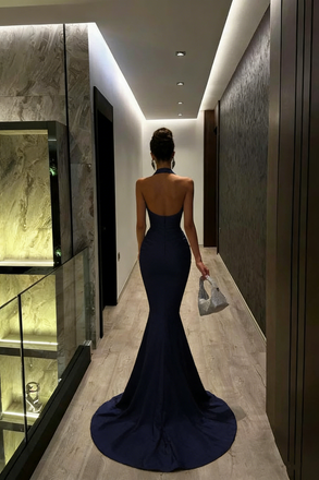 Sexy Navy Blue V-Neck Mermaid Long Prom Dress Ideas, Evening Party Dresses, WGP2014