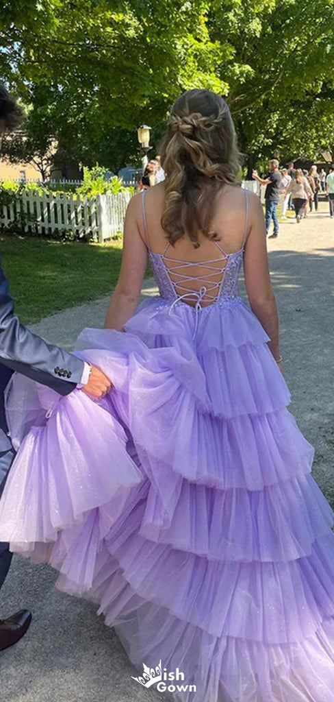 Elegant Spaghetti Strap V-neck Lace A-line Long Prom Dress Ideas, Evening Party Dresses,WGP1205