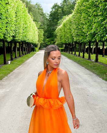 Unique Orange V-Neck A-Line Long Prom Dress Ideas, Evening Party Dresses,WGP1787