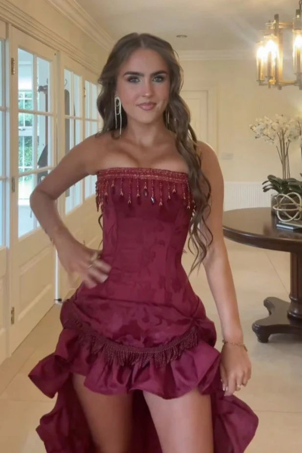 Sexy Red Sweetheart High Low Long Prom Dress Ideas, Evening Party Dresses,WGP1924