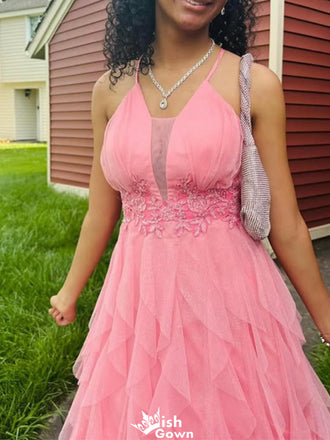 Elegant Spaghetti Strap A-line Long Prom Dress Ideas, Evening Party Dresses,WGP1235