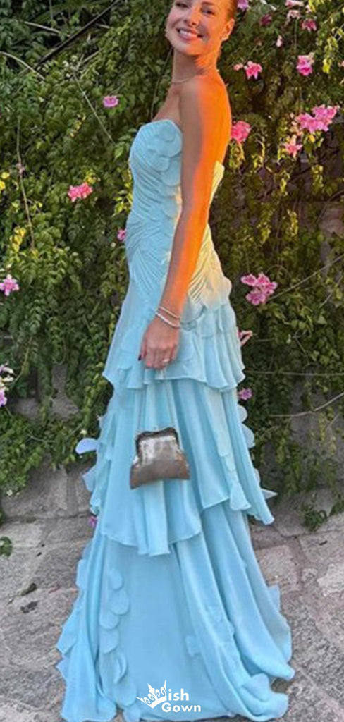 Casual Straight Across Strapless A-line Long Prom Dress Ideas, Evening Party Dresses,WGP1244