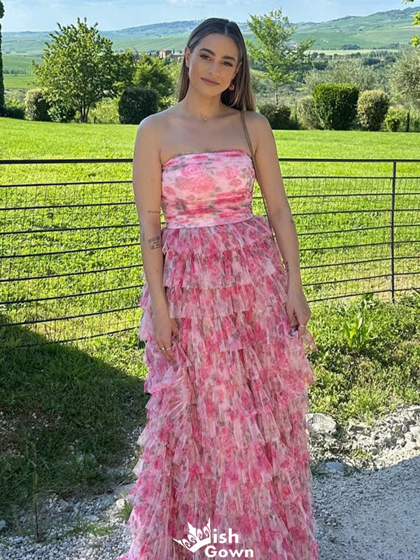 Casual Straight Across Strapless A-line Long Prom Dress Ideas, Evening Party Dresses,WGP1254