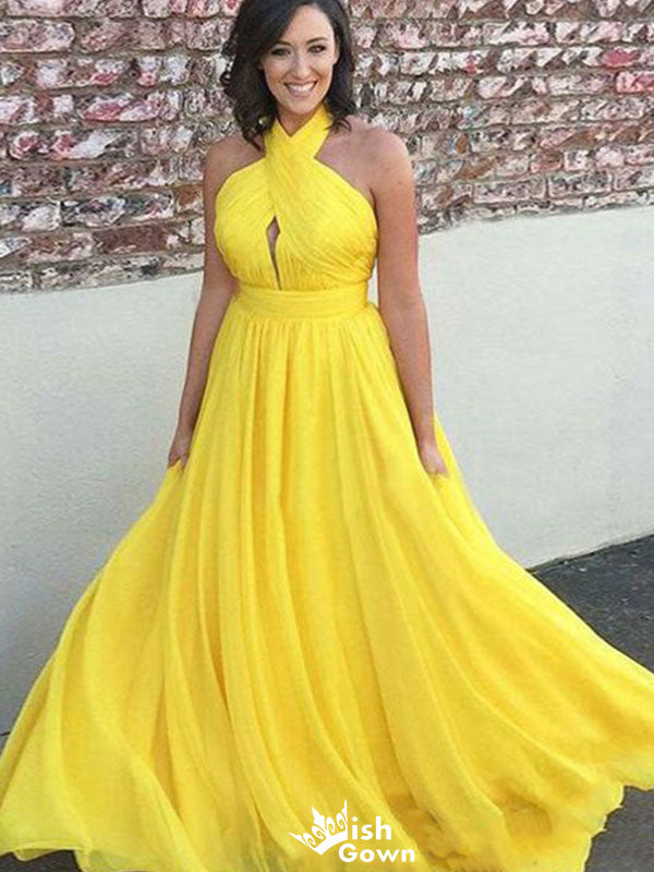 Elegant Halter Backless A-line Long Prom Dress Ideas, Evening Party Dresses,WGP1268