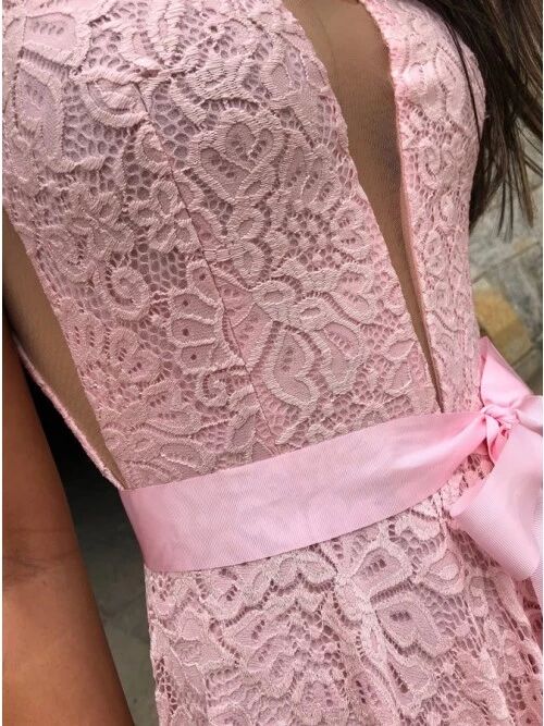 Elegant Pink V-Neck Side Slit Long Prom Dress Ideas, Evening Party Dresses,WGP1926