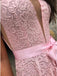 Elegant Pink V-Neck Side Slit Long Prom Dress Ideas, Evening Party Dresses,WGP1926