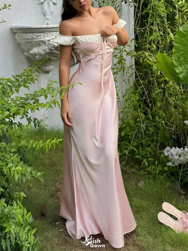 Elegant Pink Off-Shoulder Mermaid Long Prom Dress Ideas, Evening Party Dresses,WGP1938
