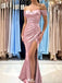 Elegant Pink Off-Shoulder Sleeveless Mermaid Side Slit Long Prom Dress Ideas, Evening Party Dresses , WGP1893