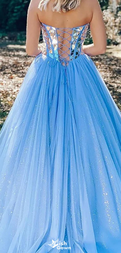 Elegant Strapless Sweetheart A-line Unique Long Prom Dress Ideas, Evening Party Dresses,WGP1341