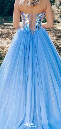 Elegant Strapless Sweetheart A-line Unique Long Prom Dress Ideas, Evening Party Dresses,WGP1341