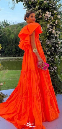 Gorgeous V-neck A-line Unique Long Prom Dress Ideas, Evening Party Dresses,WGP1346