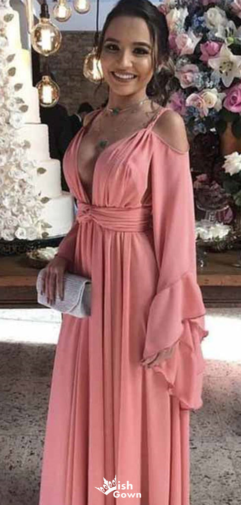 Elegant Deep V-neck Spaghetti Strap A-line Long Prom Dress Ideas, Evening Party Dresses,WGP1359
