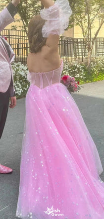 Unique Strapless Straight Across A-line Long Prom Dress Ideas, Evening Party Dresses,WGP1363
