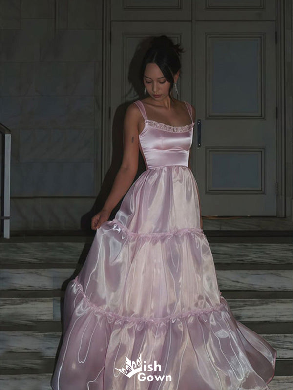 Elegant Spaghetti Strap A-line Long Prom Dress Ideas, Evening Party Dresses,WGP1366