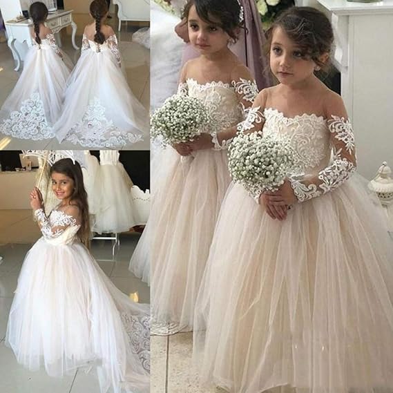 Cute Pink Long-Sleeve Sweetheart A-Line Flower Girl Dress, FG022