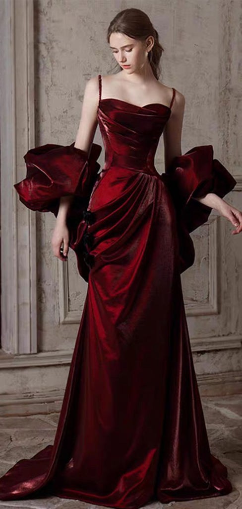 Charming Red Spaghetti Strap A-Line Long Prom Dress Ideas, Evening Party Dresses,WGP1728