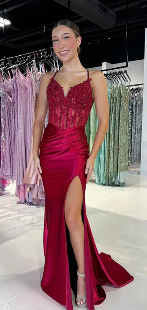 Sexy Red Spaghetti Strap Mermaid Long Prom Dress Ideas, Evening Party Dresses,WGP1927