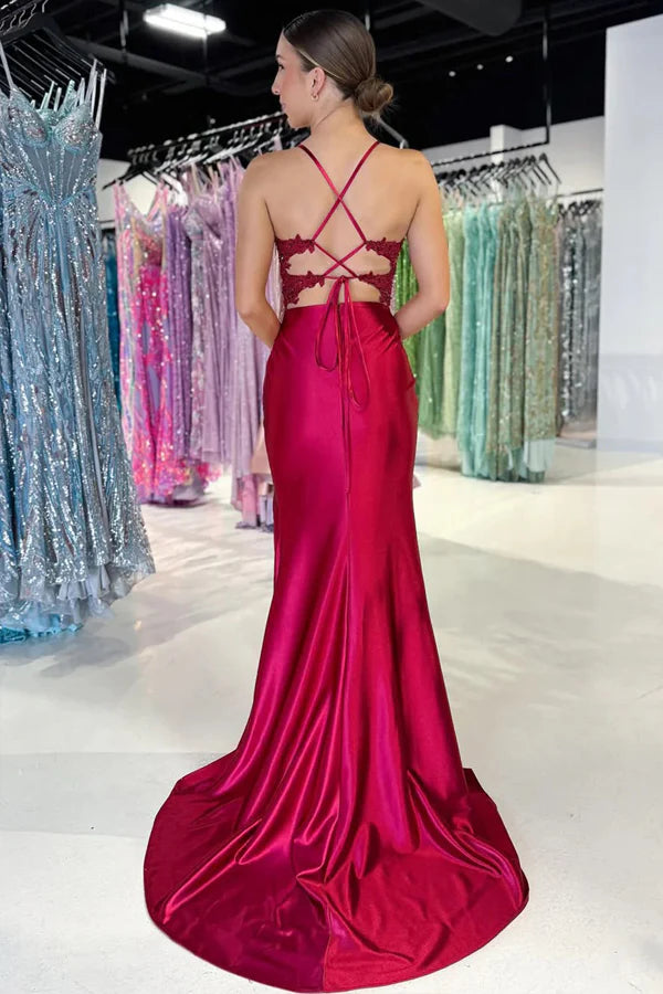 Sexy Red Spaghetti Strap Mermaid Long Prom Dress Ideas, Evening Party Dresses,WGP1927